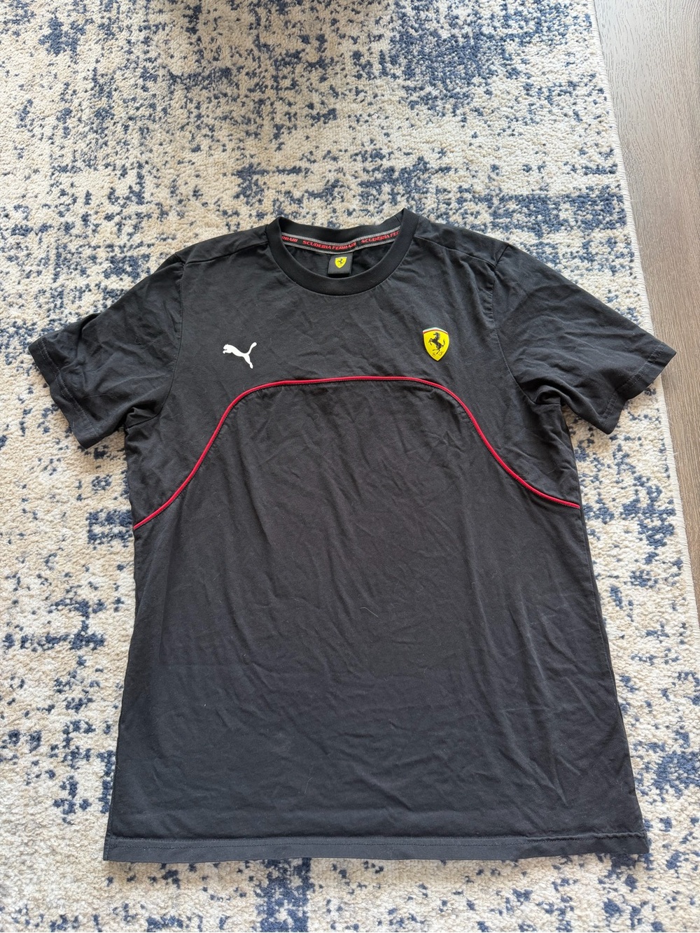 Puma Black Mens Tee with Red Piping and Yellow Shield